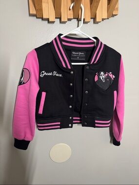 Spirit Black & Pink Cropped Letterman Jacket